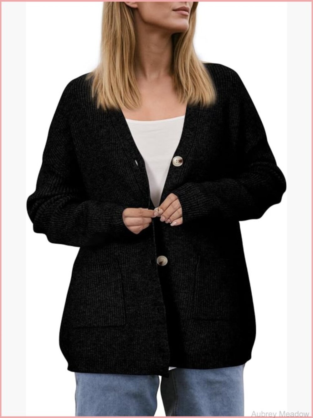 Wool Blend Chunky Oversized Cardigan Soft Knit Button Down Sweater with Pockets